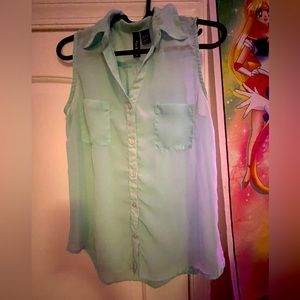 Fun & Flirt Sleeveless Aqua Button Down Blouse